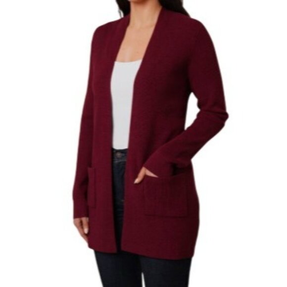 Theory Women's XS Burgundy Cardigan 100% Cashmere Long Sleeve Pockets Sweater - Picture 1 of 13